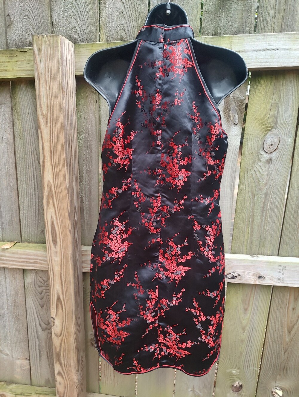 Shanghai Soho VTG Women’s Cheong-sam Black Floral Silk Blend Satin Dress Size M - Picture 3 of 11